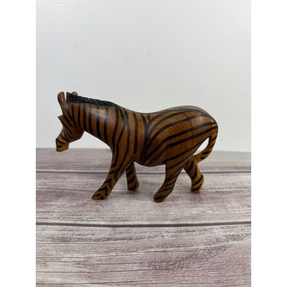 Authentic African Hand-Carved Hand-Painted Wooden Zebra 8" African Art - Picture 2 of 7